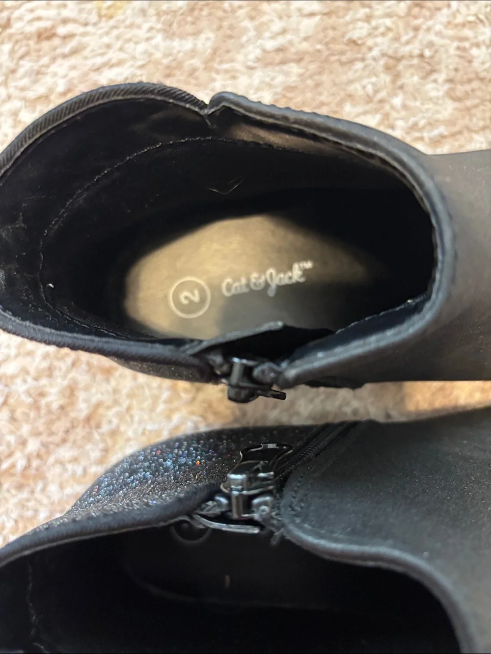Cat & Jack Black Ankle Boots with Glitter Heel Accent